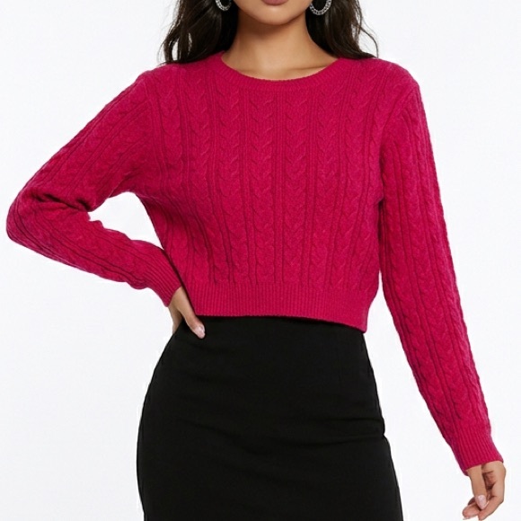 🛍️ IMMODEL pink, long sleeved cropped pullover sweater size large NWT - Picture 4 of 6